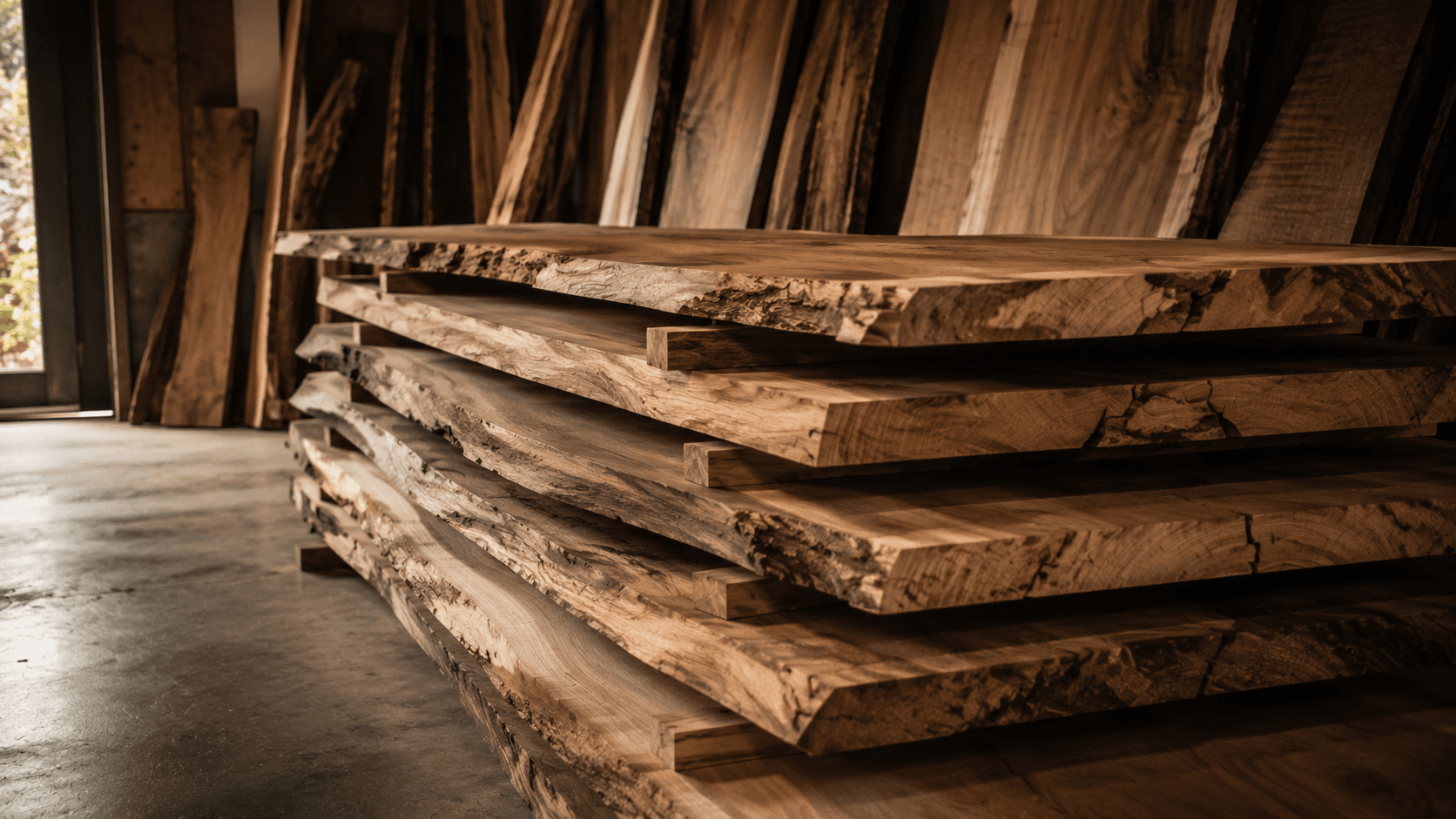 Prepared wood slab representing drying and material rest